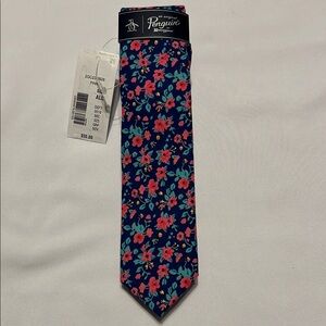 Original Penguin Men's Floral Tie - Navy and Pink